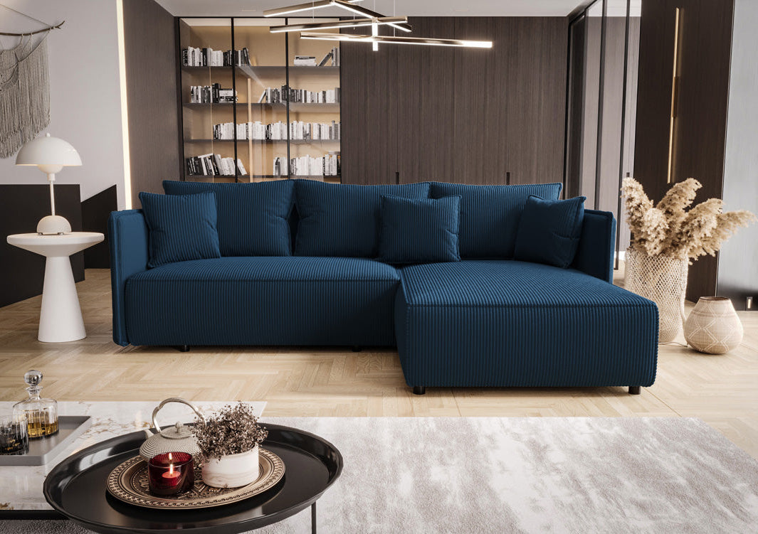 Designer Sofa Marlen with Sleep and Folding Function in Corduroy
