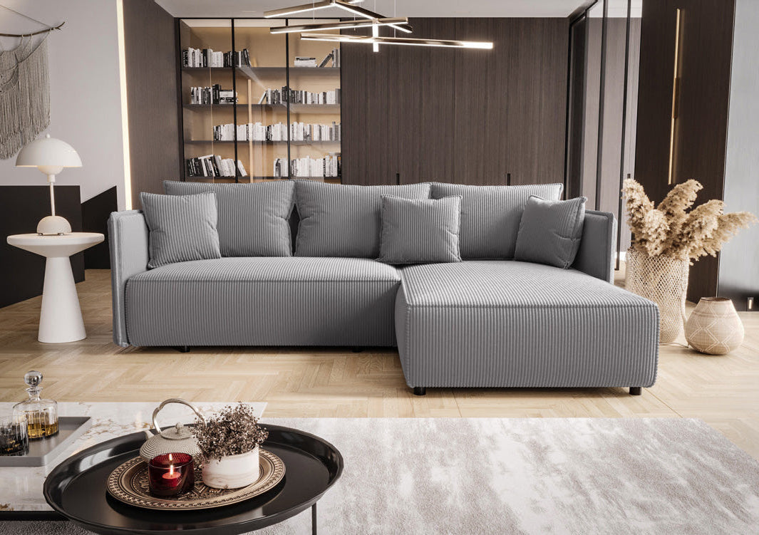Designer Sofa Marlen with Sleep and Folding Function in Corduroy