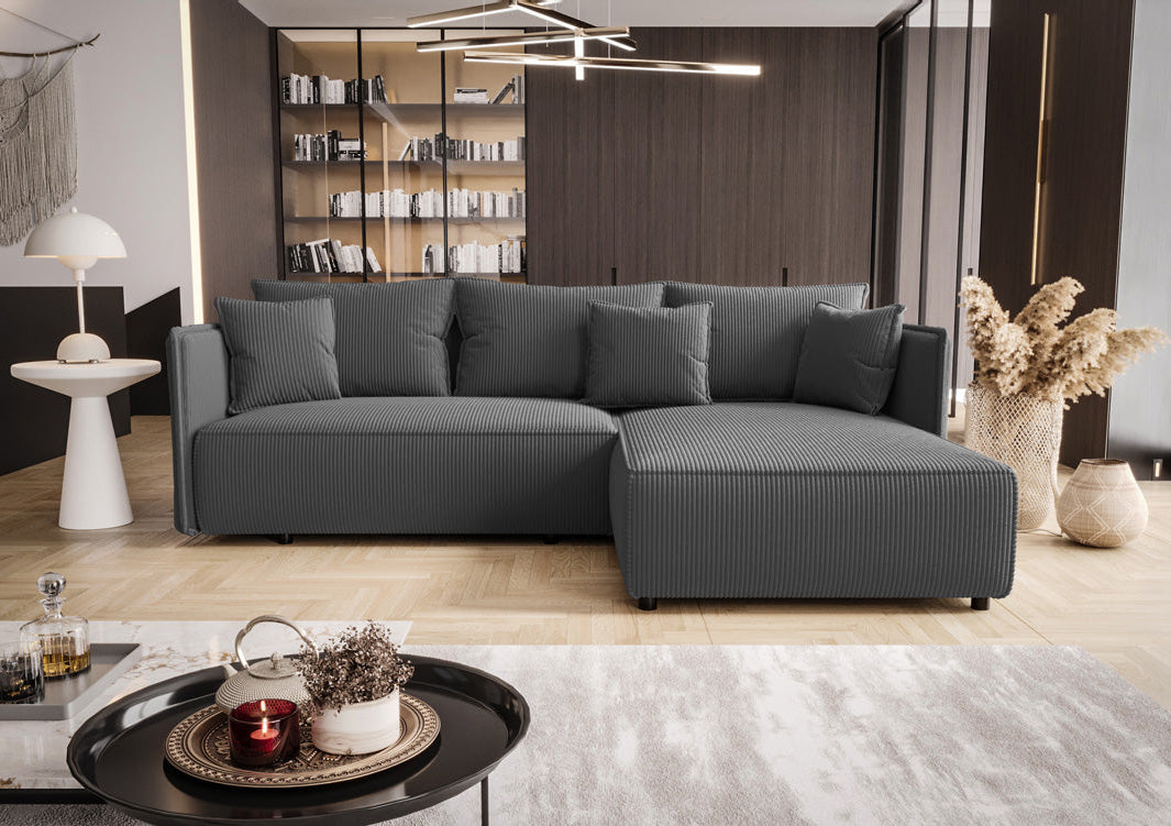 Designer Sofa Marlen with Sleep and Folding Function in Corduroy