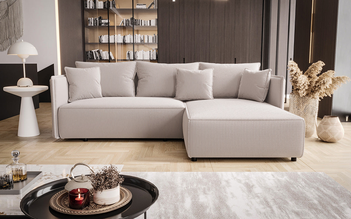 Designer Sofa Marlen with Sleep and Folding Function in Corduroy