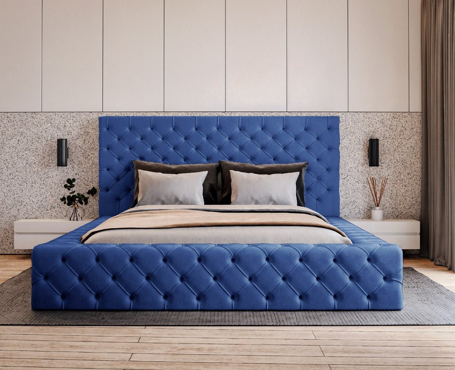 Designer upholstered bed Prestige in velvet with storage