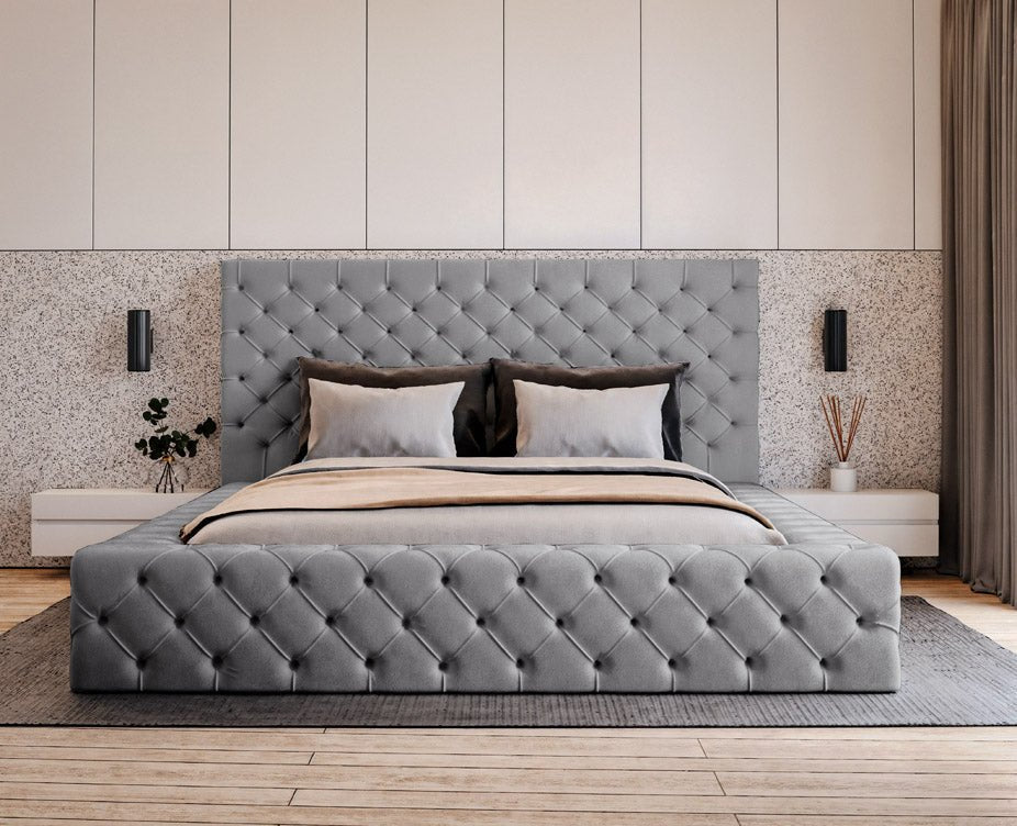 Designer upholstered bed Prestige in velvet with storage