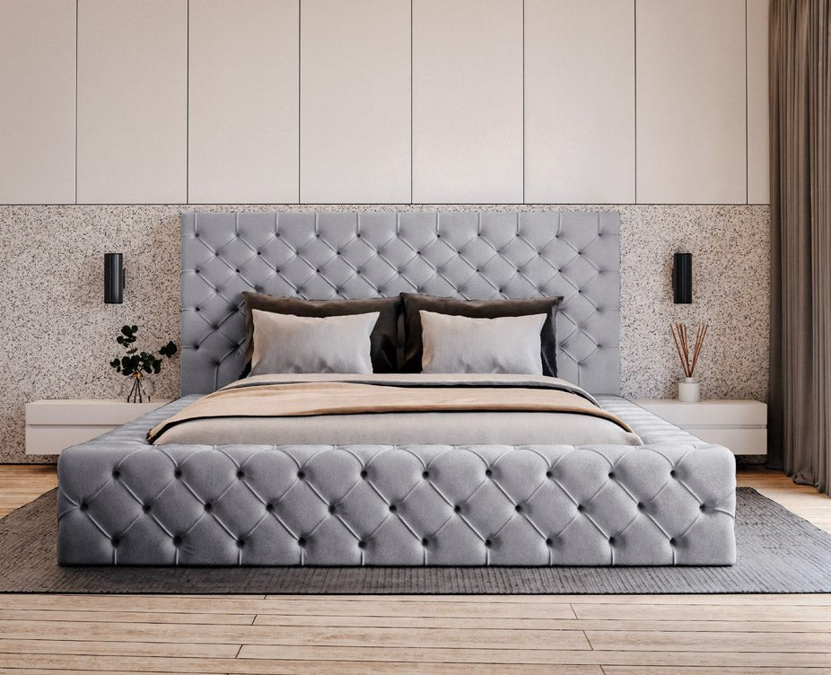 Designer upholstered bed Prestige in velvet with storage