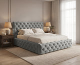 Designer Polsterbett Ria in Samt mit Stauraum – Grau