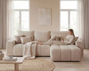 Designer Ecksofa Arvo in Bouclé mit Schlaffunktion & Stauraum – Beige – Rechts