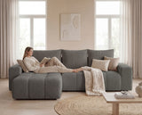 Designer Ecksofa Arvo in Bouclé mit Schlaffunktion & Stauraum – Grau – Links