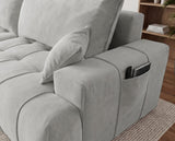 Designer Ecksofa Pino in Samt mit Schlaffunktion & Stauraum – Hellgrau – Links