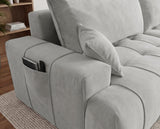 Designer Ecksofa Pino in Samt mit Schlaffunktion & Stauraum – Hellgrau – Rechts