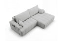 Designer Ecksofa Pino in Samt mit Schlaffunktion & Stauraum – Hellgrau – Rechts