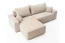 Designer Ecksofa Rino in Cord mit Schlaffunktion & Stauraum – Beige – Rechts