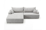 Designer Ecksofa Frido in Samt mit Schlaffunktion & Stauraum – Hellgrau – Links