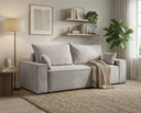 Designer 3 Sitzer Sofa Rego in Samt mit Schlaffunktion & Stauraum – Hellgrau