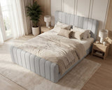 Boxspringbett Elin Samt mit Stauraum – Hellgrau