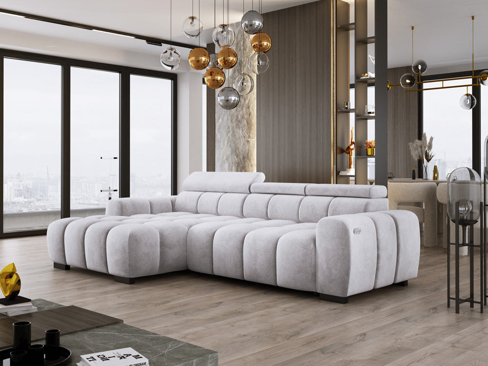 Designer sofa Amalfi in velvet with electric seat extension