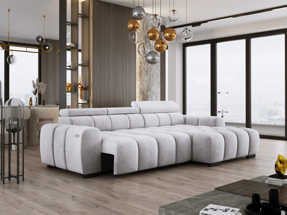 Designer sofa Amalfi in velvet with electric seat extension