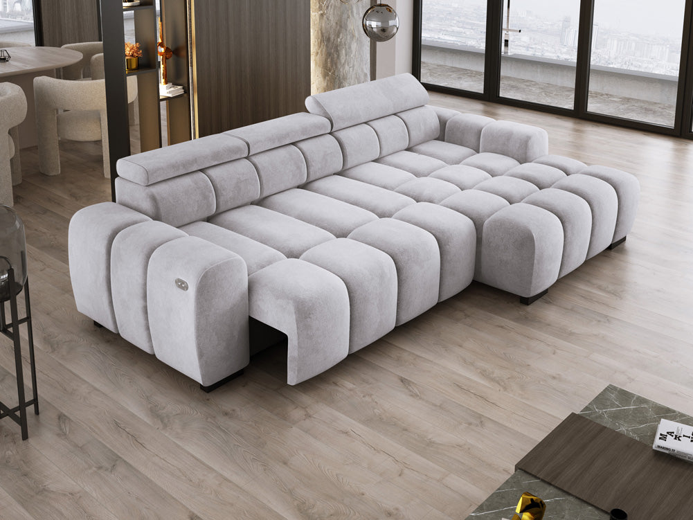 Designer sofa Amalfi in velvet with electric seat extension