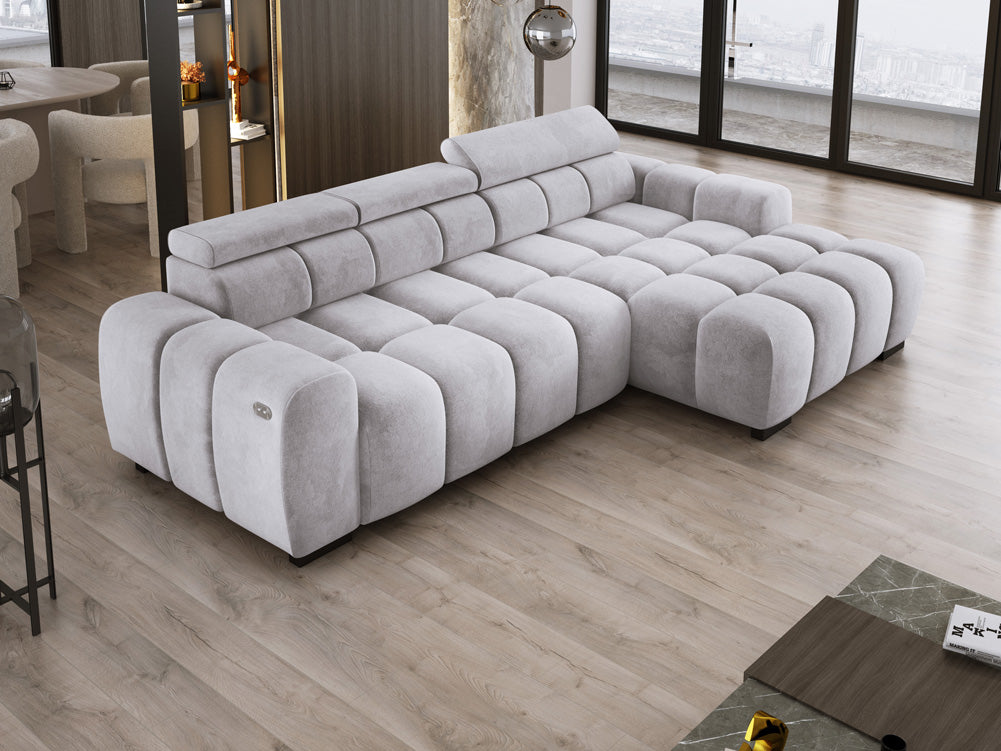 Designer sofa Amalfi in velvet with electric seat extension