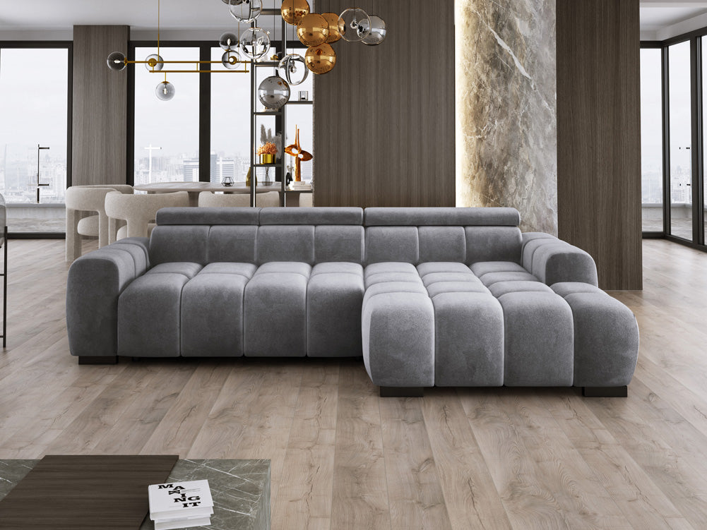 Designer sofa Amalfi in velvet with electric seat extension