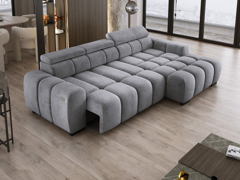 Designer sofa Amalfi in velvet with electric seat extension