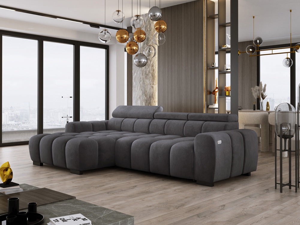 Designer sofa Amalfi in velvet with electric seat extension