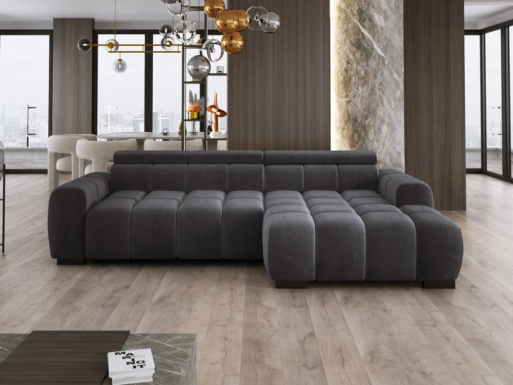 Designer sofa Amalfi in velvet with electric seat extension