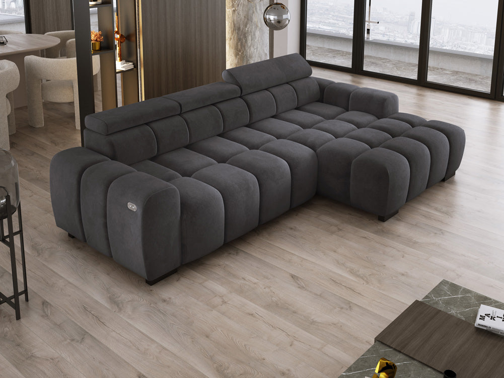 Designer sofa Amalfi in velvet with electric seat extension