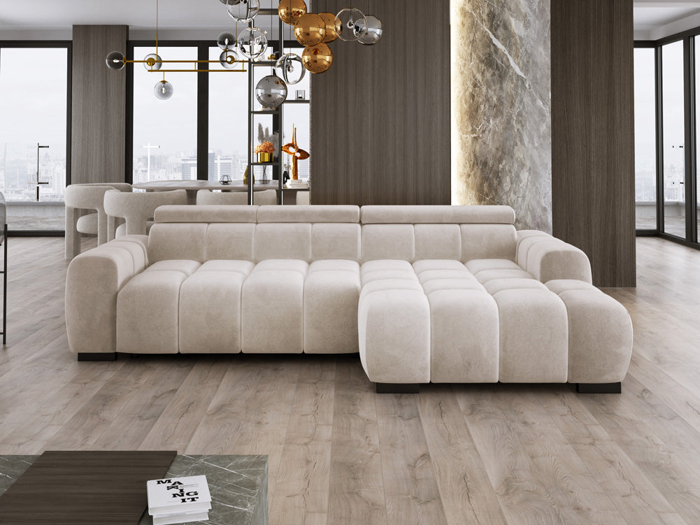 Designer sofa Amalfi in velvet with electric seat extension