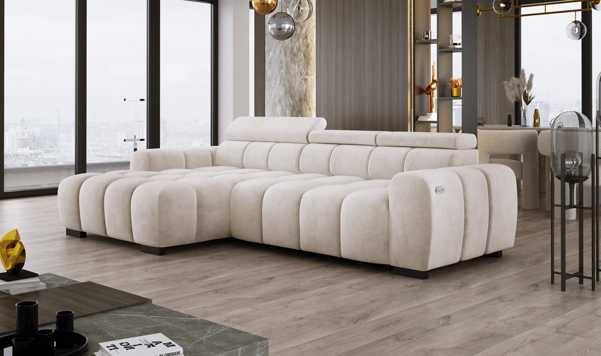 Designer sofa Amalfi in velvet with electric seat extension