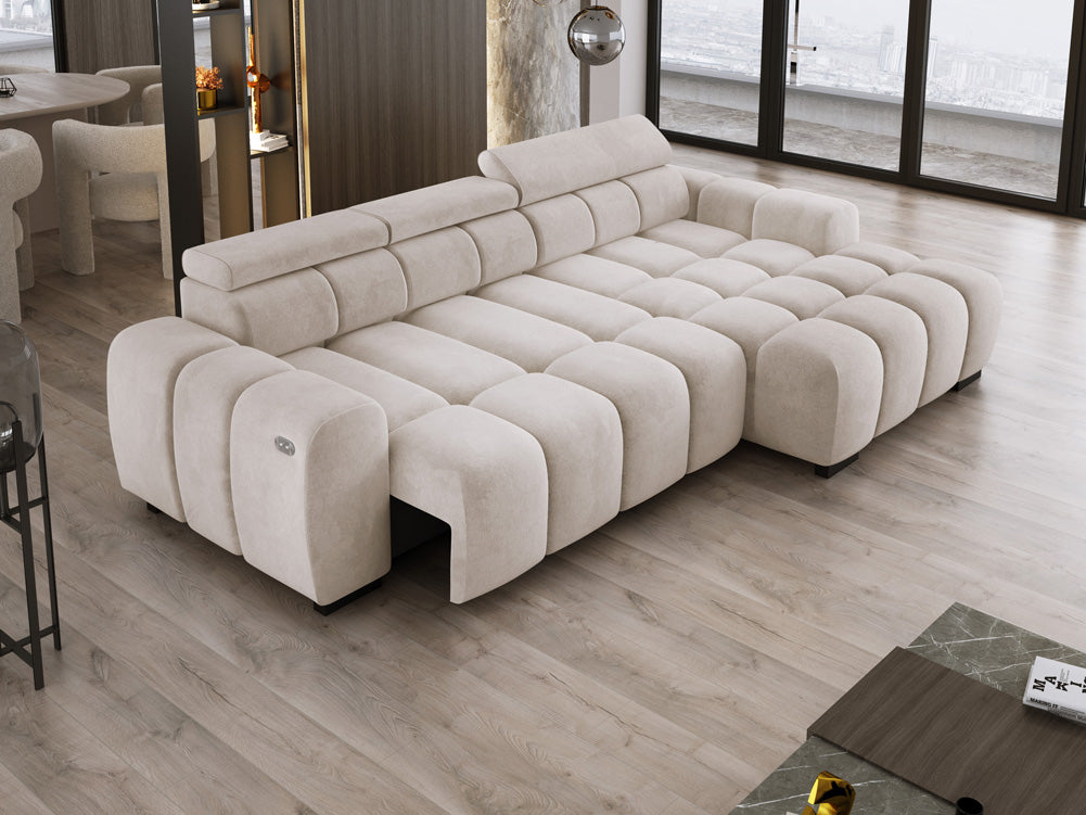 Designer sofa Amalfi in velvet with electric seat extension