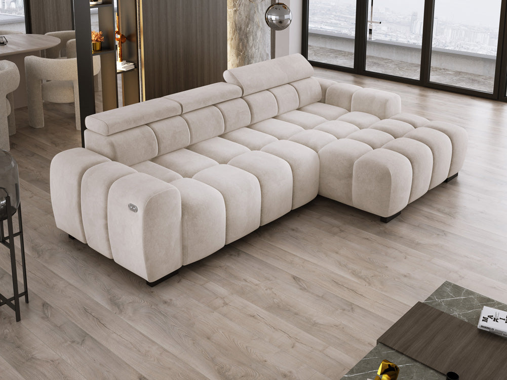 Designer sofa Amalfi in velvet with electric seat extension