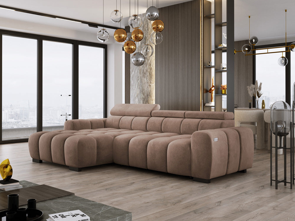 Designer sofa Amalfi in velvet with electric seat extension
