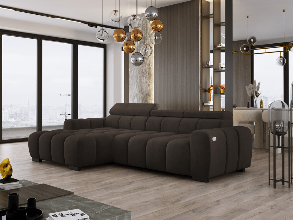 Designer sofa Amalfi in velvet with electric seat extension