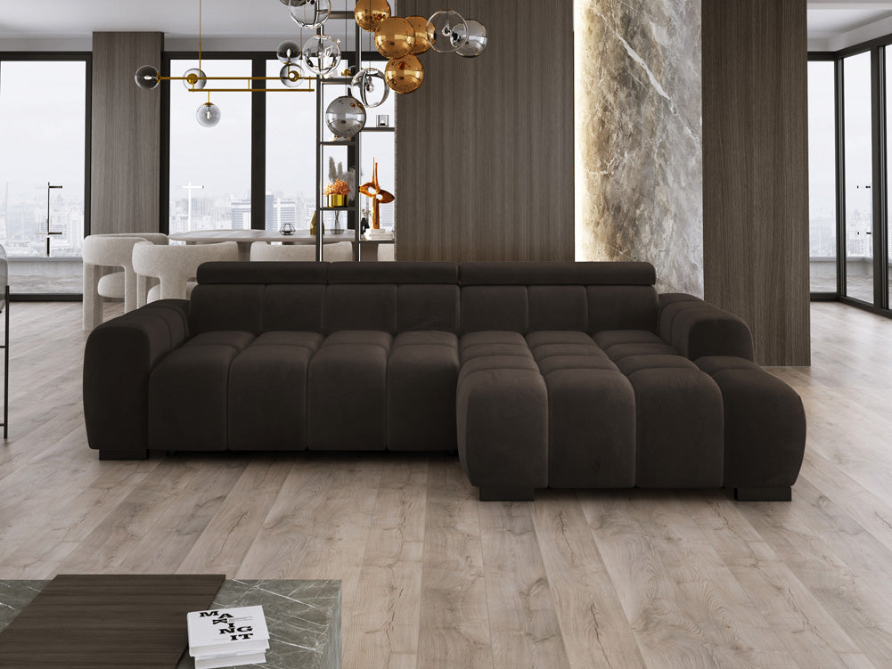 Designer sofa Amalfi in velvet with electric seat extension