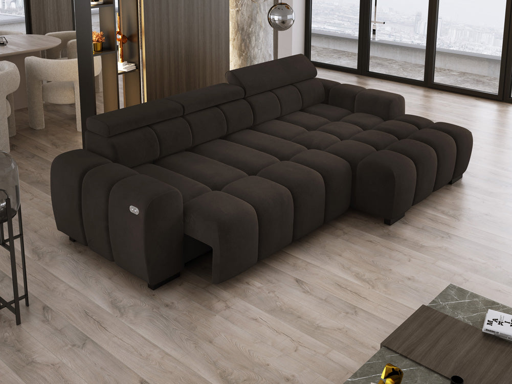 Designer sofa Amalfi in velvet with electric seat extension