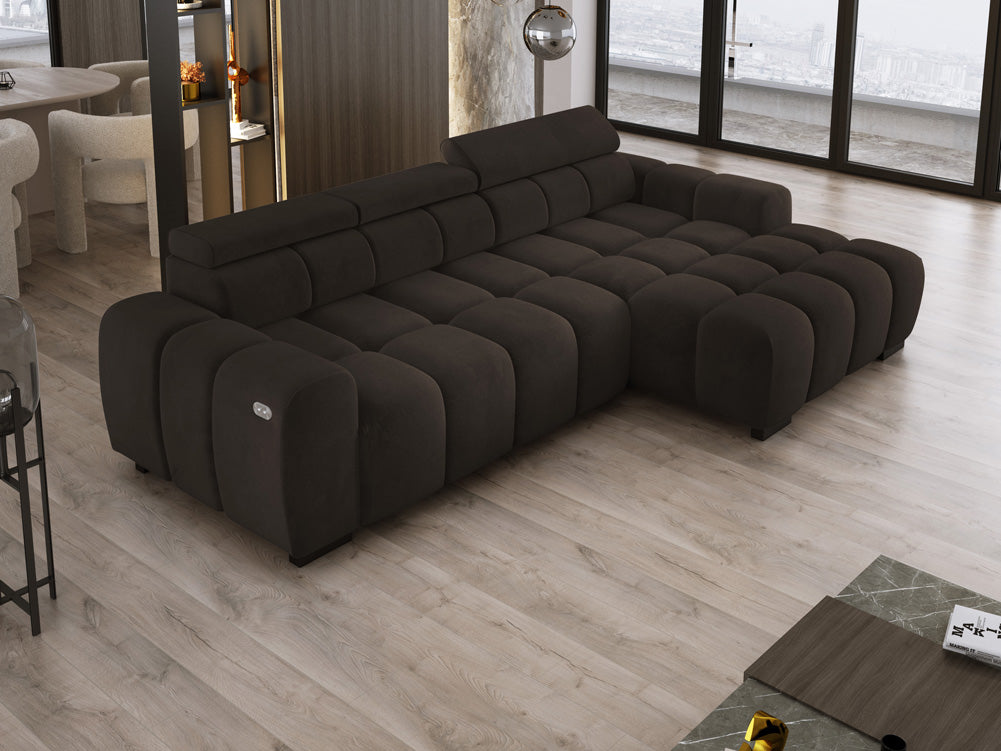 Designer sofa Amalfi in velvet with electric seat extension