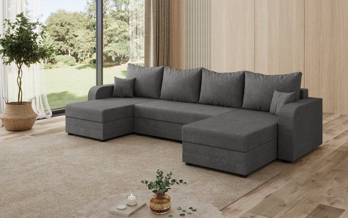 Designer Sofa Valenza U mit Schlaf- und Klappfunktion in Stoff