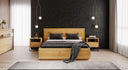 Designer Celestia wooden bed made of solid oak with storage space