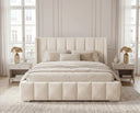 Designer Polsterbett Viola in Samt – Beige