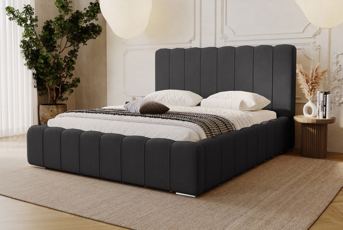 Designer Alvano upholstered bed in velvet with storage