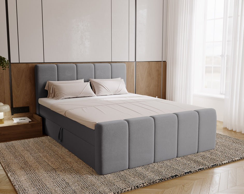 Box spring bed Bergamo velvet with storage