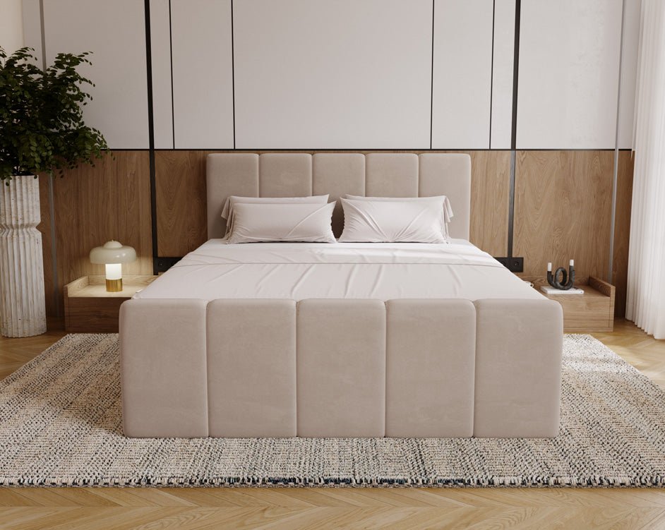 Box spring bed Bergamo velvet with storage