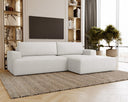 Designer corner sofa Siena bouclé with sofa bed function and storage space