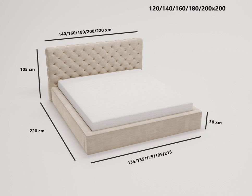 Designer upholstered bed Florentina in velvet with storage