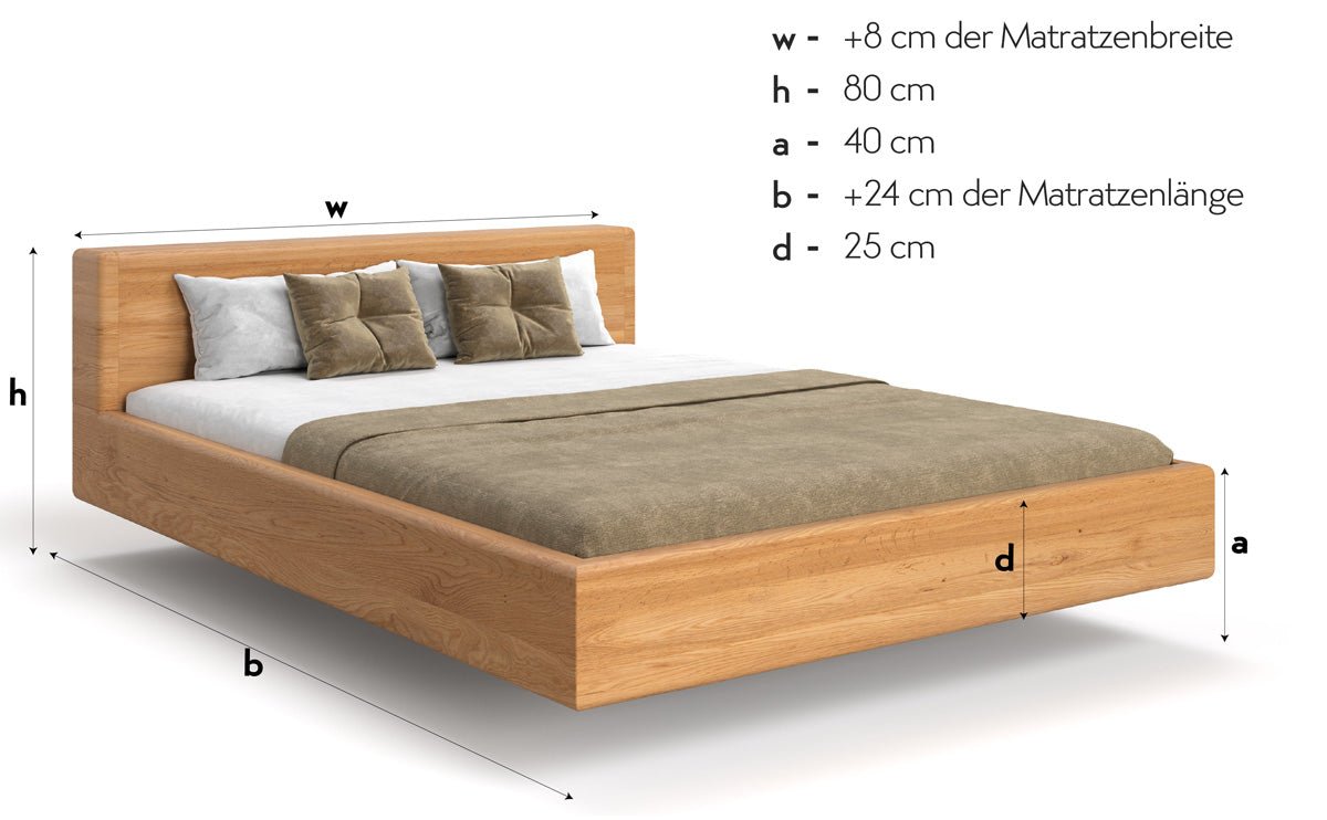 Designer wooden bed Arvelo made of solid Oak with floating appearance and straight headboard