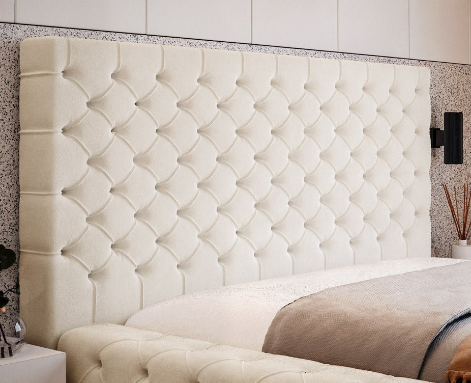 Designer upholstered bed Prestige in velvet with storage