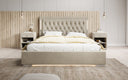 Designer upholstered bed Relina including RGB, USB, and storage