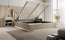 Designer upholstered bed Relina including RGB, USB, and storage
