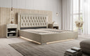 Designer upholstered bed Relina including RGB, USB, and storage