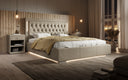 Designer upholstered bed Relina including RGB, USB, and storage