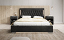 Designer upholstered bed Relina including RGB, USB, and storage
